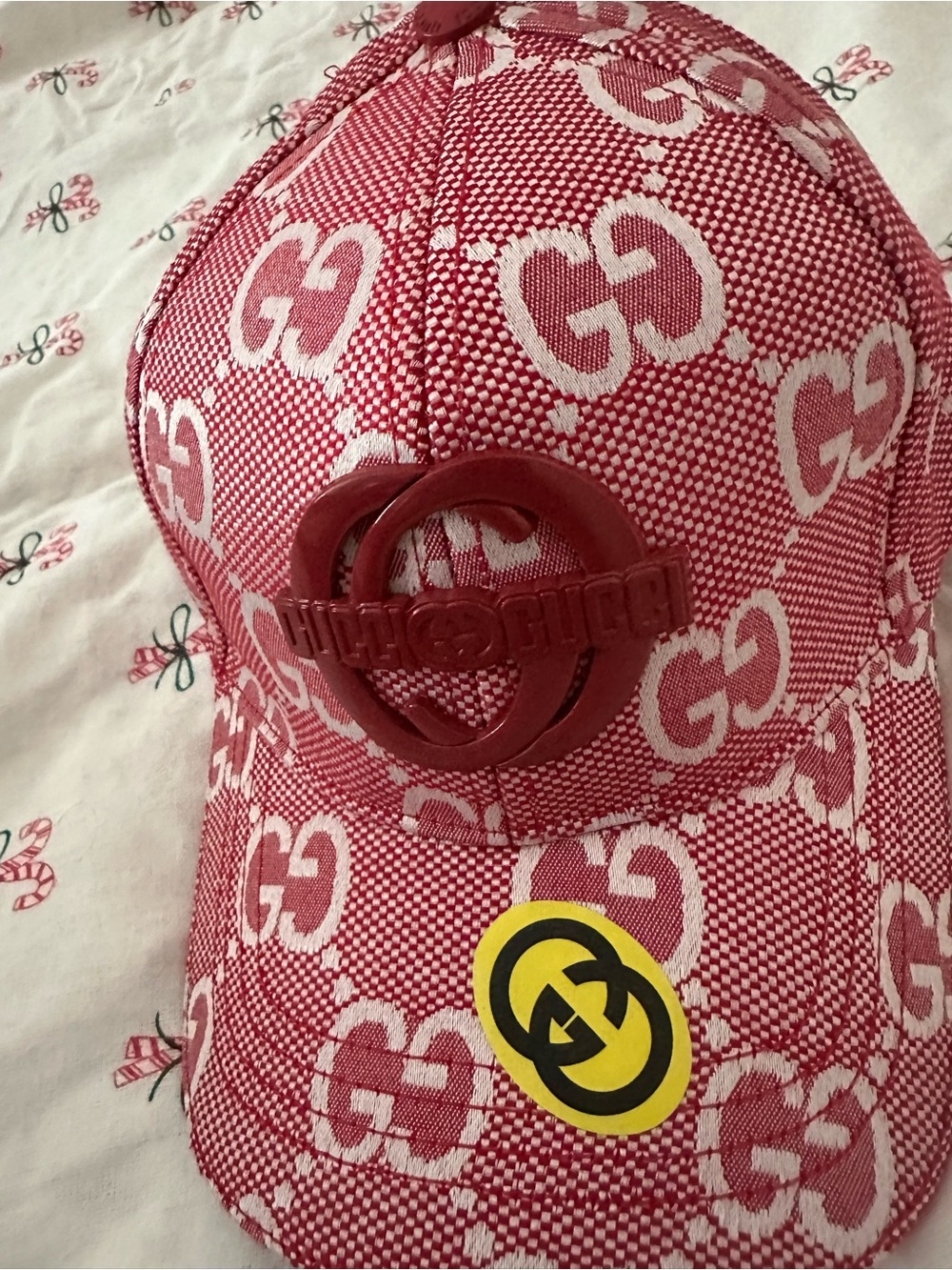Gucci Red GG Monogram Kids Baseball Cap with Logo Emblem